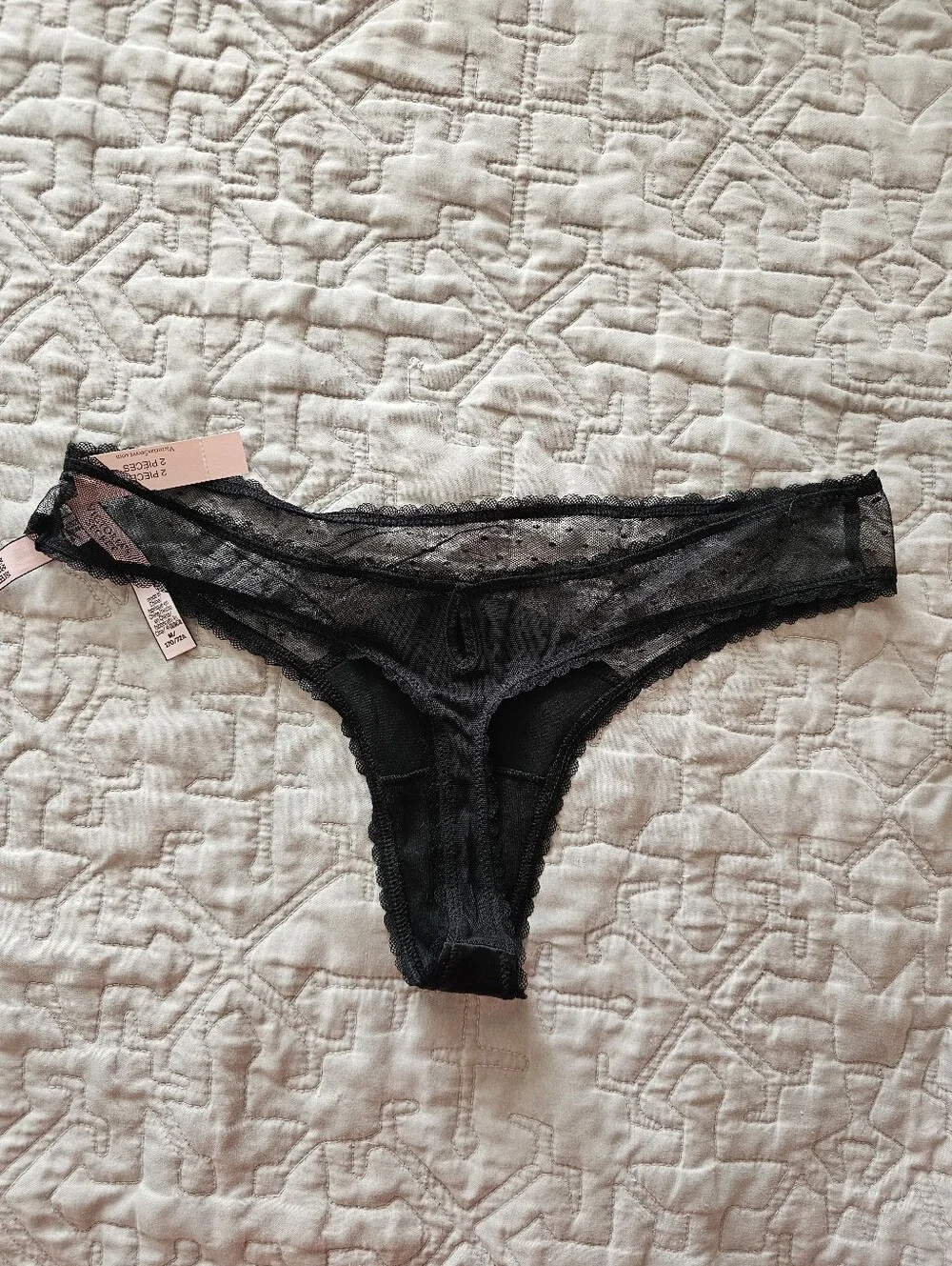 Victoria's Secret Sheer Lace Garter Chemise Set - Black